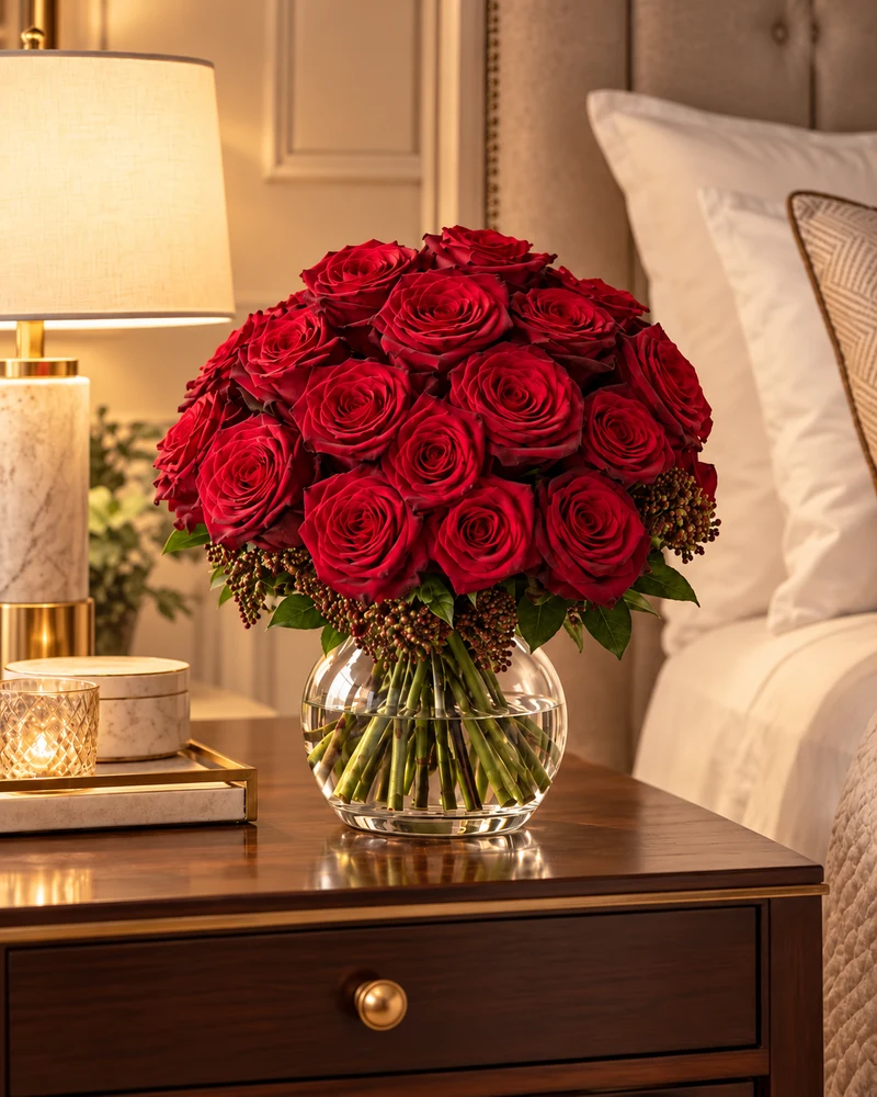 Red rose dome bouquet