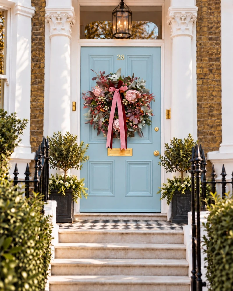 The Blush Noël on a blue front door, The Townhouse – 45 cm